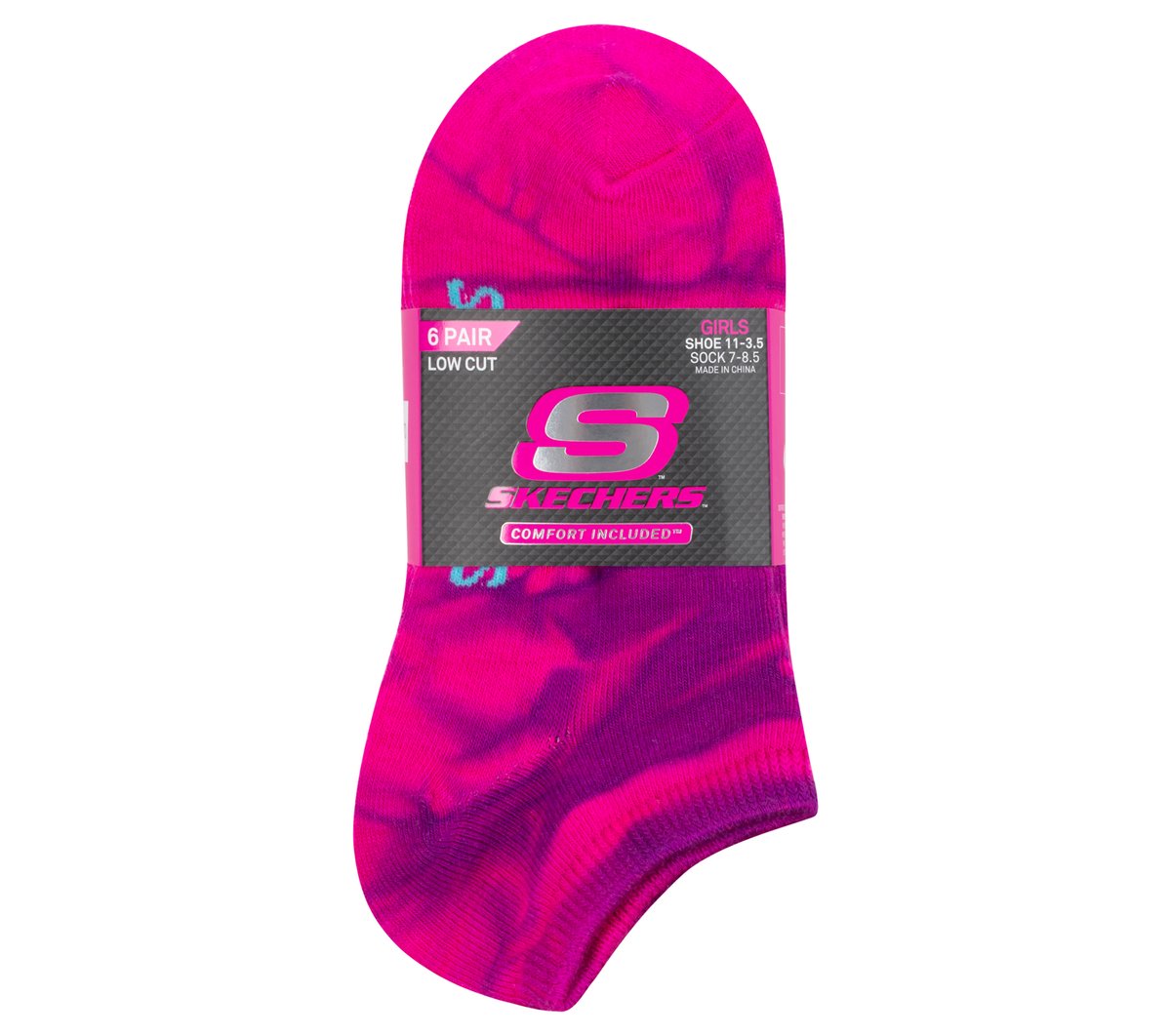 Skechers- Kids|Clothing 6 Pack Girls' Tie Dye Fashion Socks