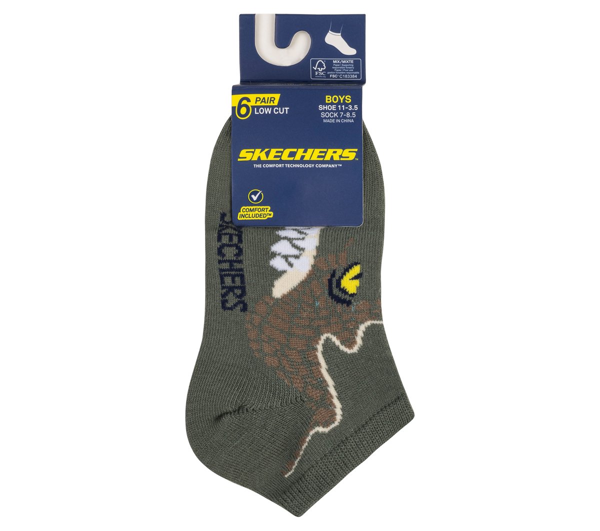 Skechers- Kids|Clothing 6 Pack Boys' Dino Socks