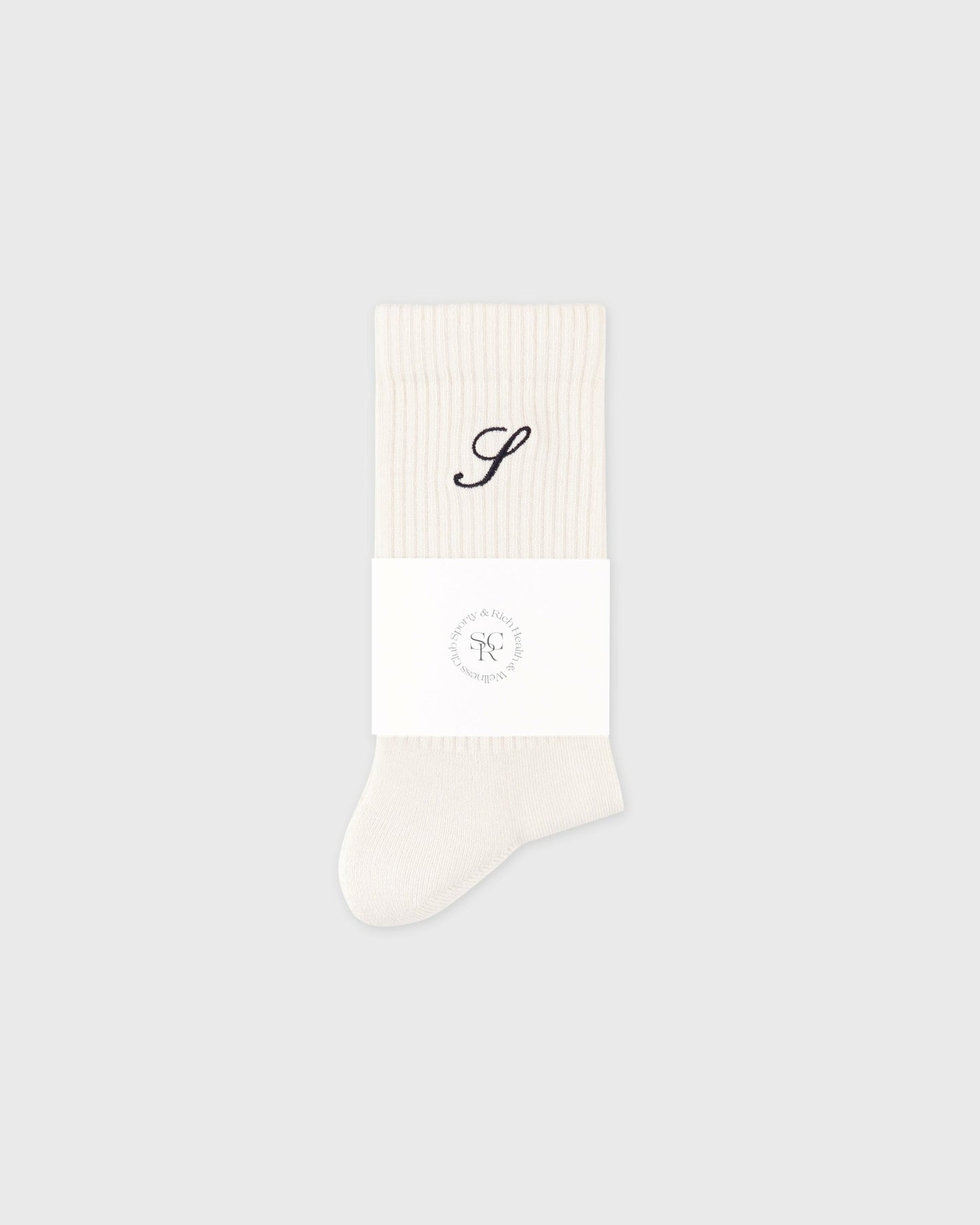 S Logo Wide Rib Cotton Socks - Ecru