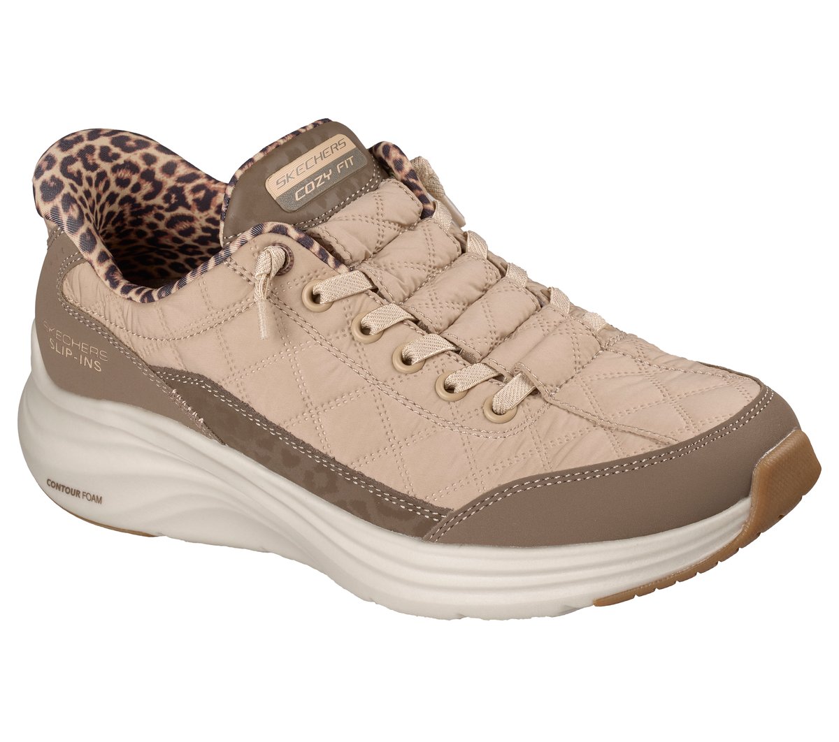 Skechers- Women Slip-ins: Contour Foam - Cozy Fit Leopard Dream