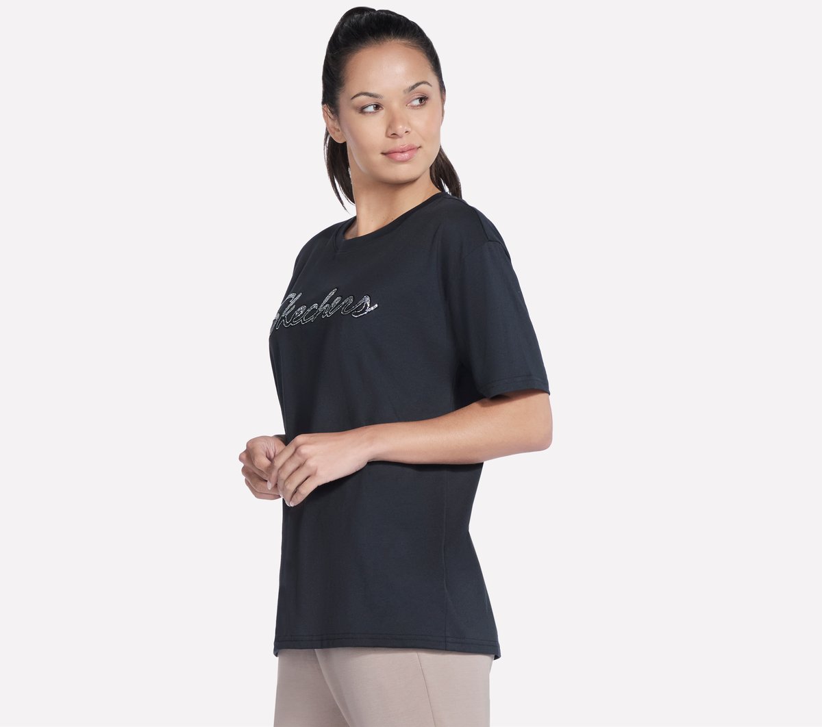Skechers- Women Script Diamond Studded Short Sleeve Tee
