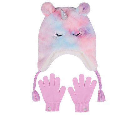 Skechers- Kids|Clothing Cold Weather Plush Tie-Dye Unicorn Hat Set