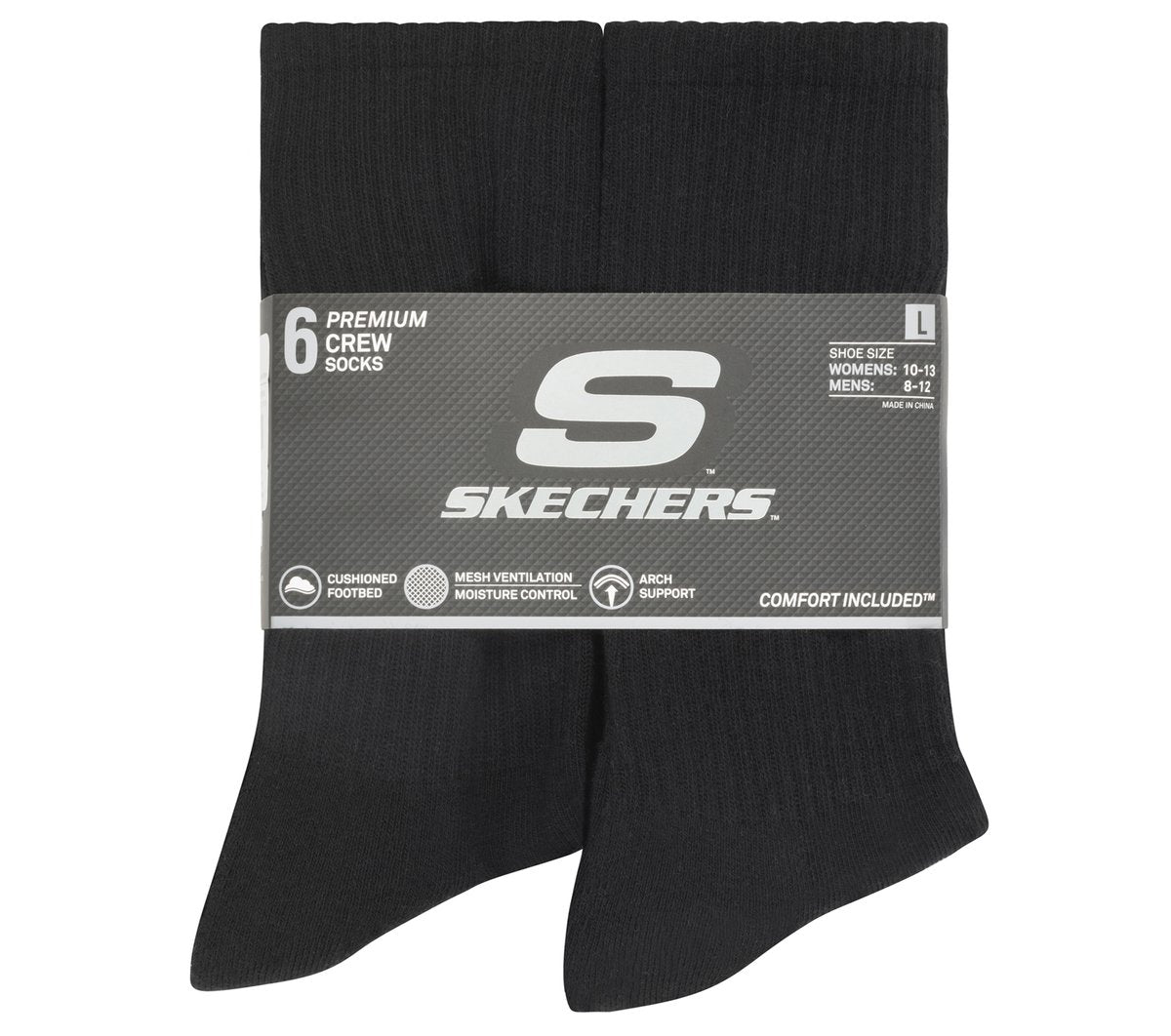 Skechers- Clothing 6 Pack Large Core Crew Socks