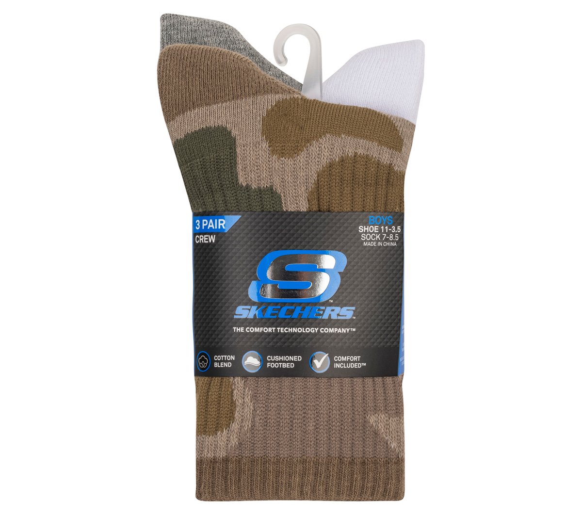 Skechers- Clothing 3 Pack Boys' Crew Camo Socks
