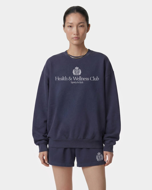 H&W Crest Embroidered Crewneck - Light Navy/White