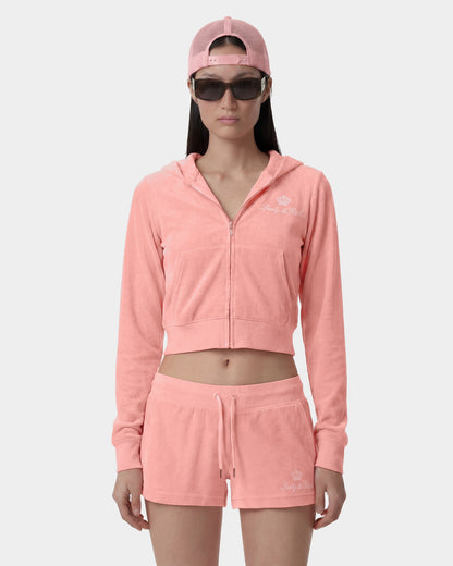 Juicy Script Velour Zip Hoodie - Rose