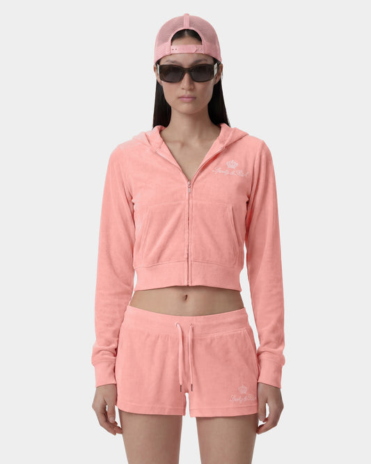 Juicy Script Velour Zip Hoodie - Rose