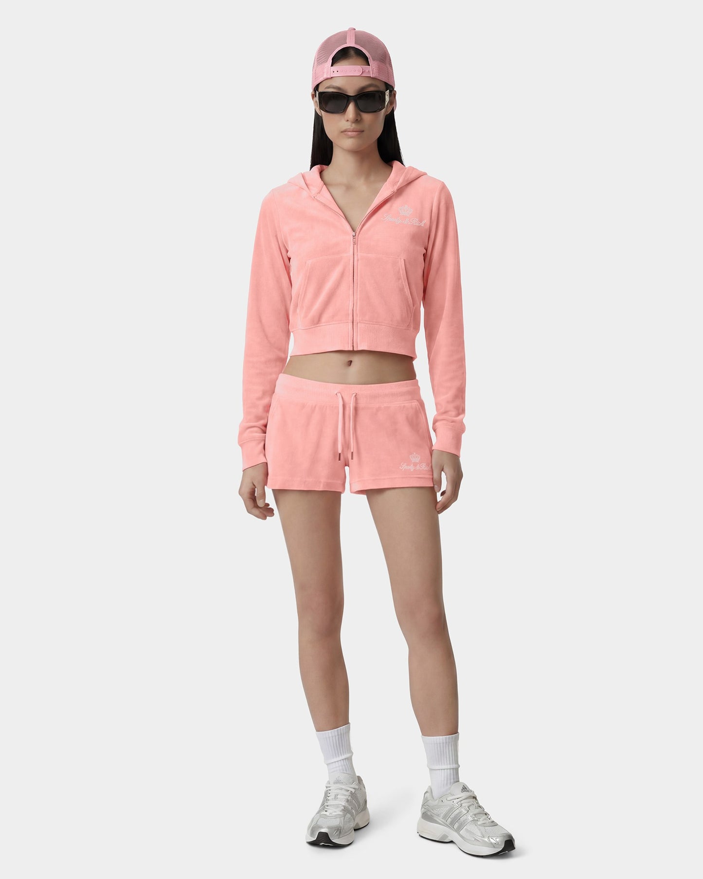 Juicy Script Velour Zip Hoodie - Rose
