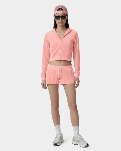 Juicy Script Velour Zip Hoodie - Rose