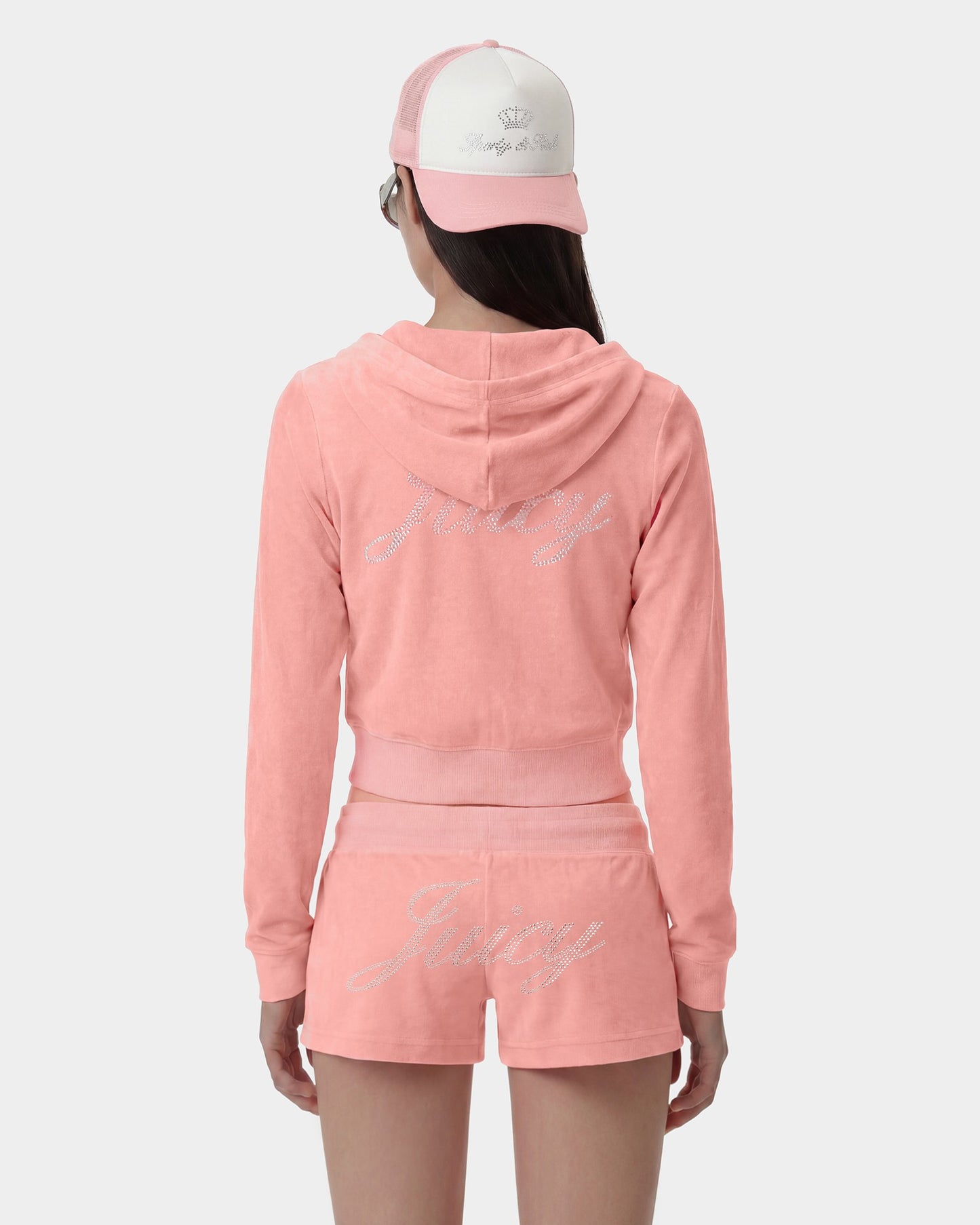 Juicy Script Velour Zip Hoodie - Rose