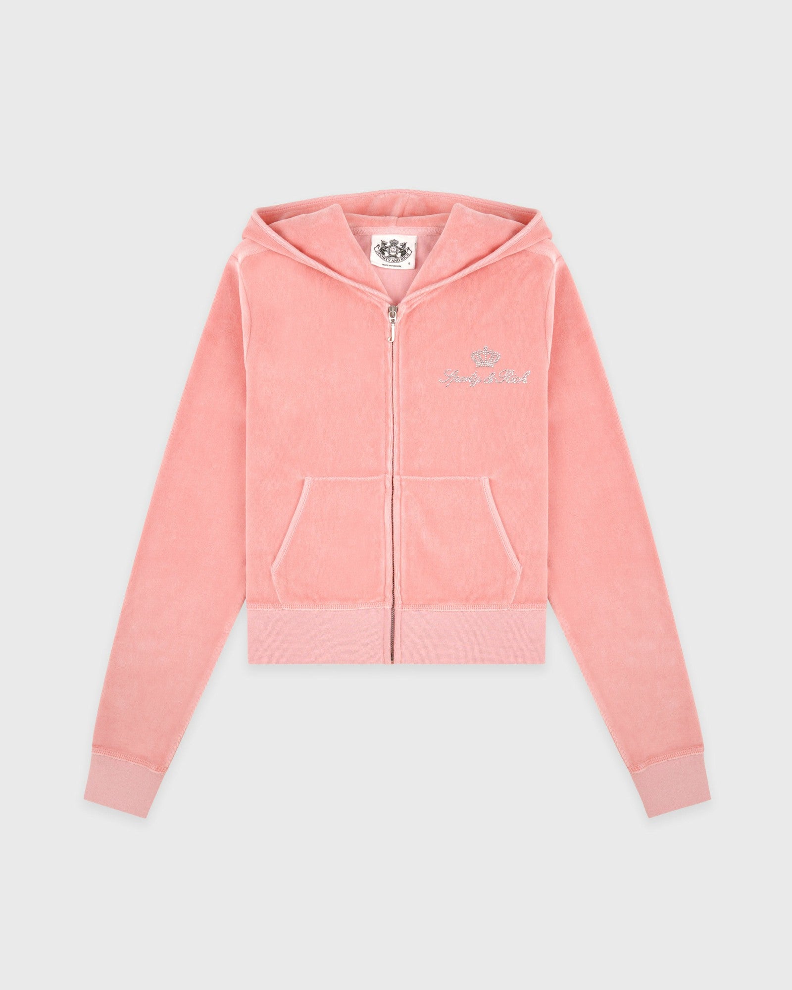 Juicy Script Velour Zip Hoodie - Rose