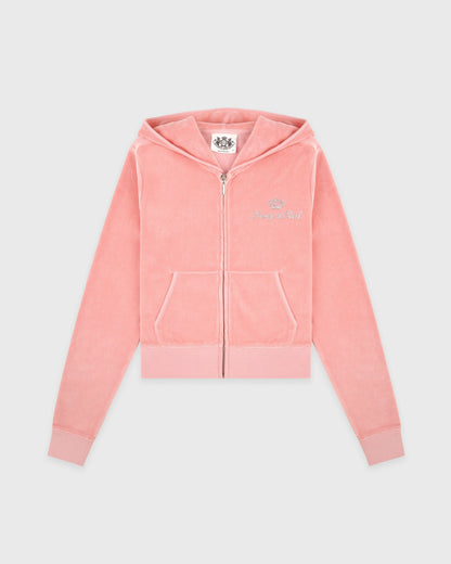 Juicy Script Velour Zip Hoodie - Rose