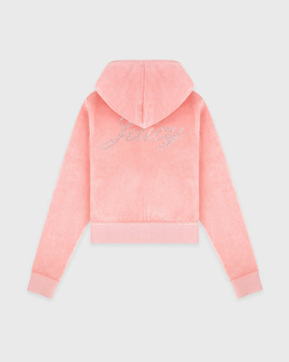 Juicy Script Velour Zip Hoodie - Rose