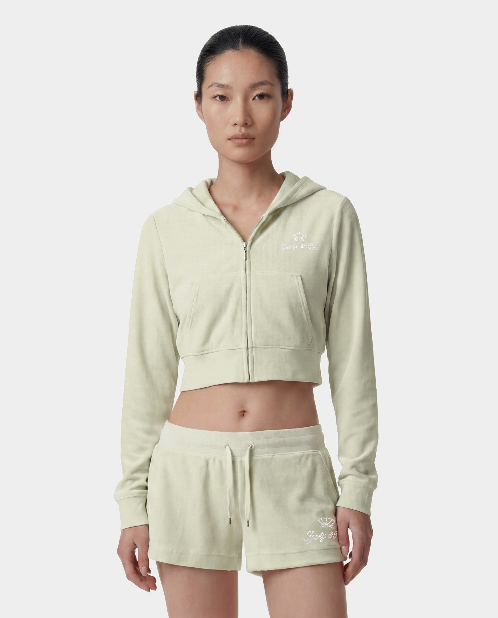 Juicy Script Velour Zip Hoodie - Sage