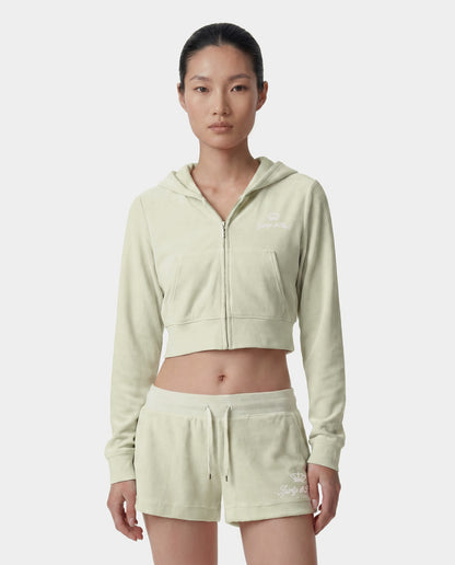 Juicy Script Velour Zip Hoodie - Sage