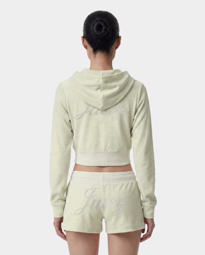 Juicy Script Velour Zip Hoodie - Sage