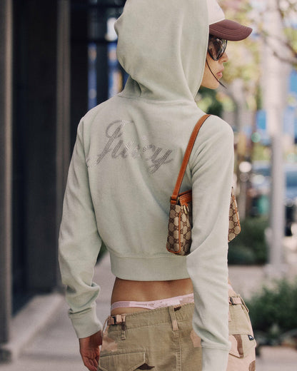 Juicy Script Velour Zip Hoodie - Sage