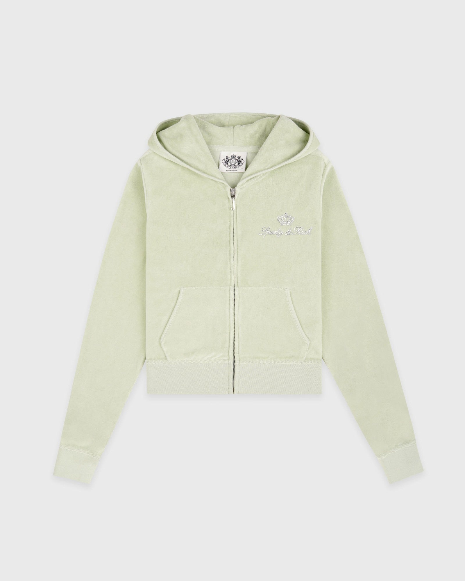Juicy Script Velour Zip Hoodie - Sage