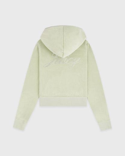 Juicy Script Velour Zip Hoodie - Sage