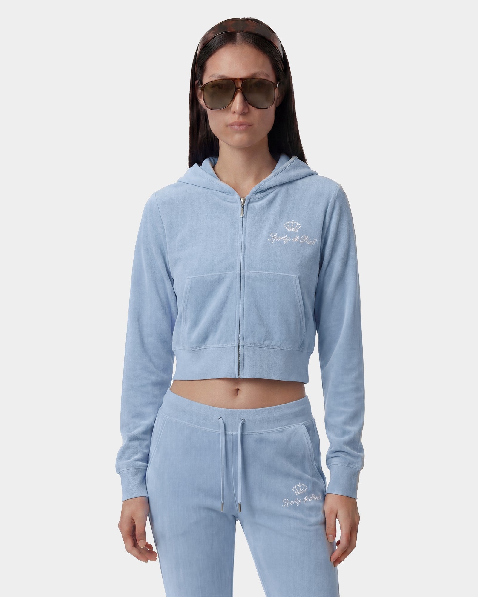 Juicy Script Velour Zip Hoodie - Sky Blue