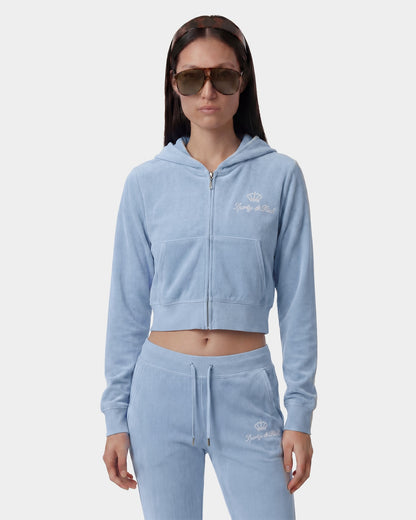 Juicy Script Velour Zip Hoodie - Sky Blue