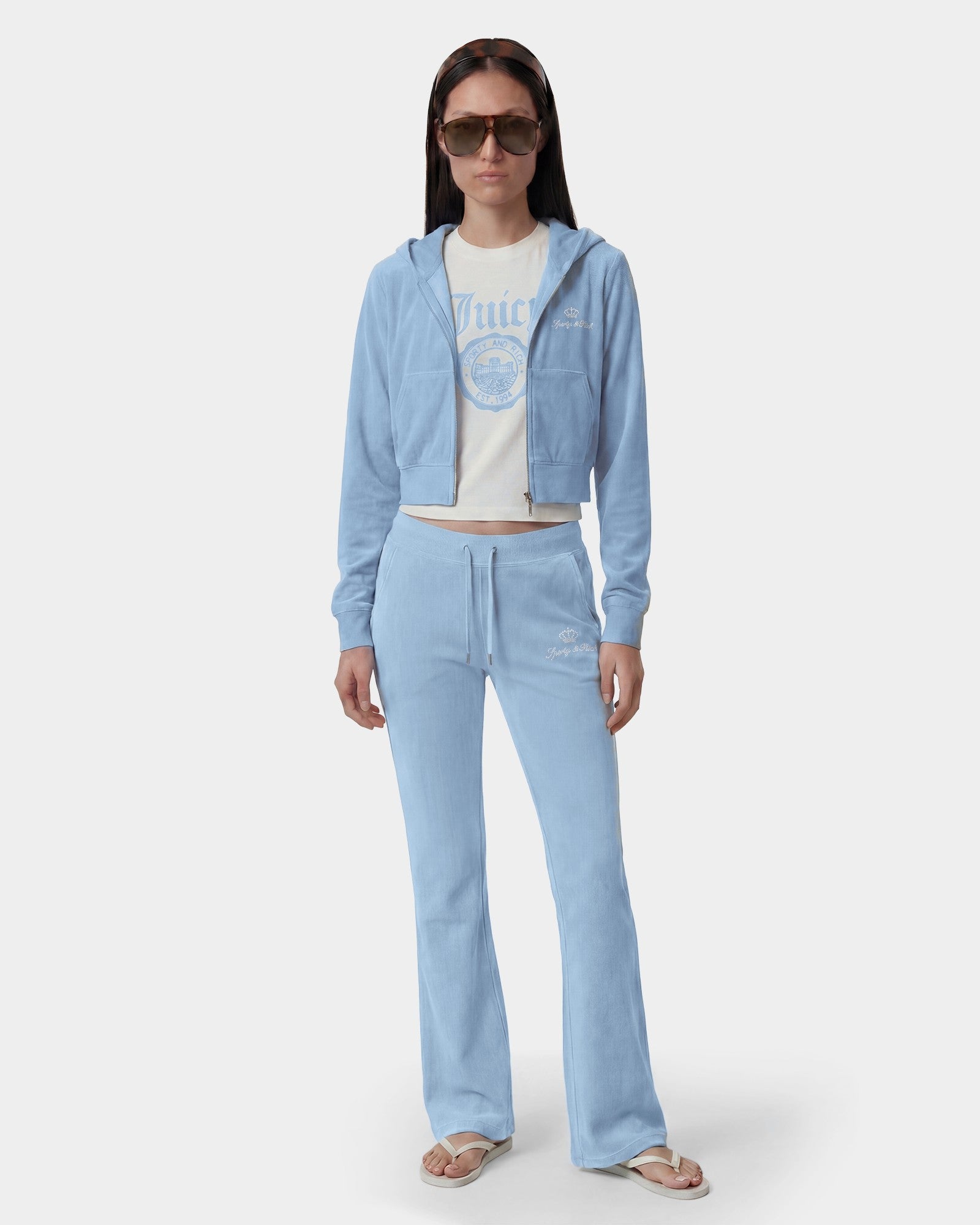Juicy Script Velour Zip Hoodie - Sky Blue