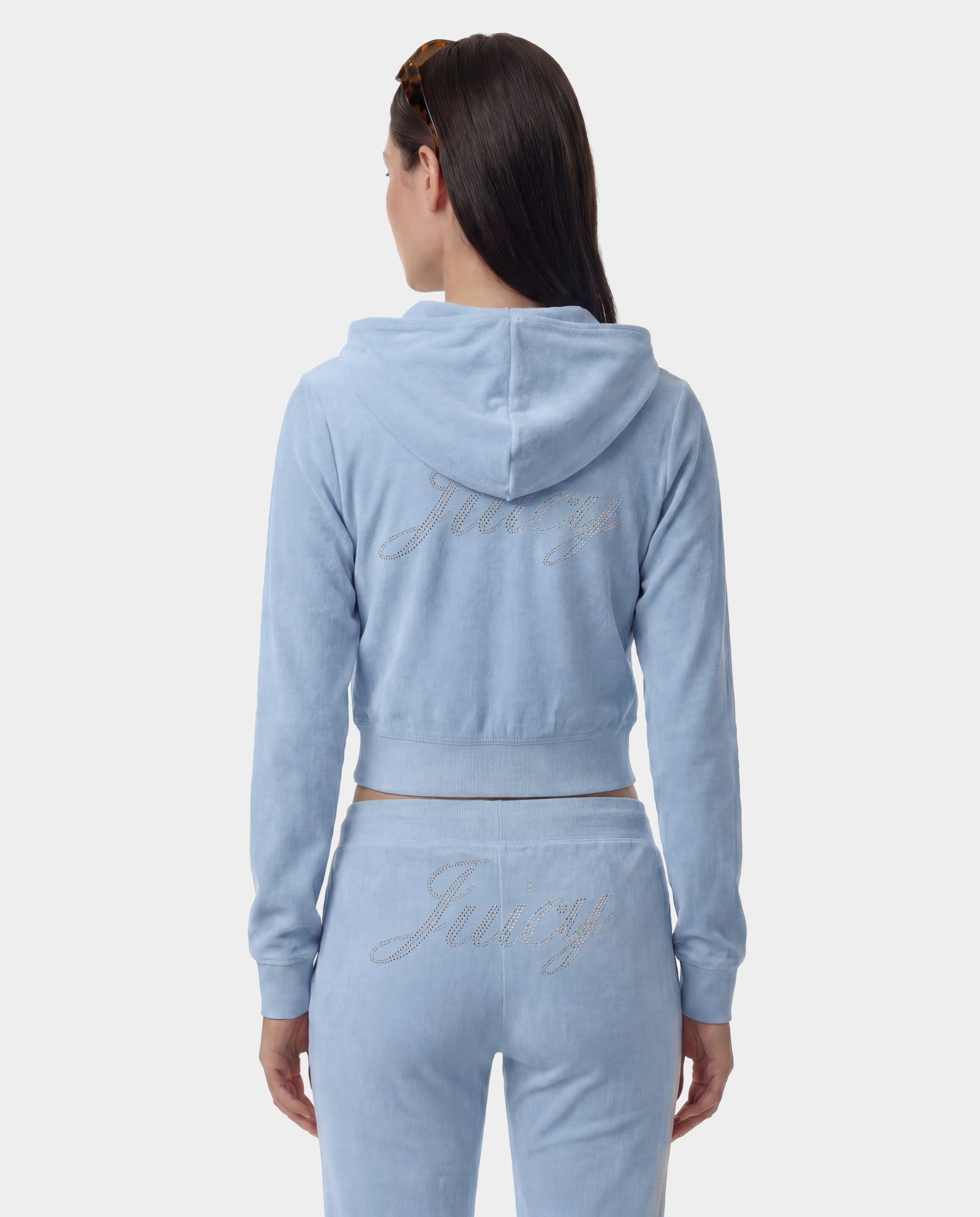 Juicy Script Velour Zip Hoodie - Sky Blue