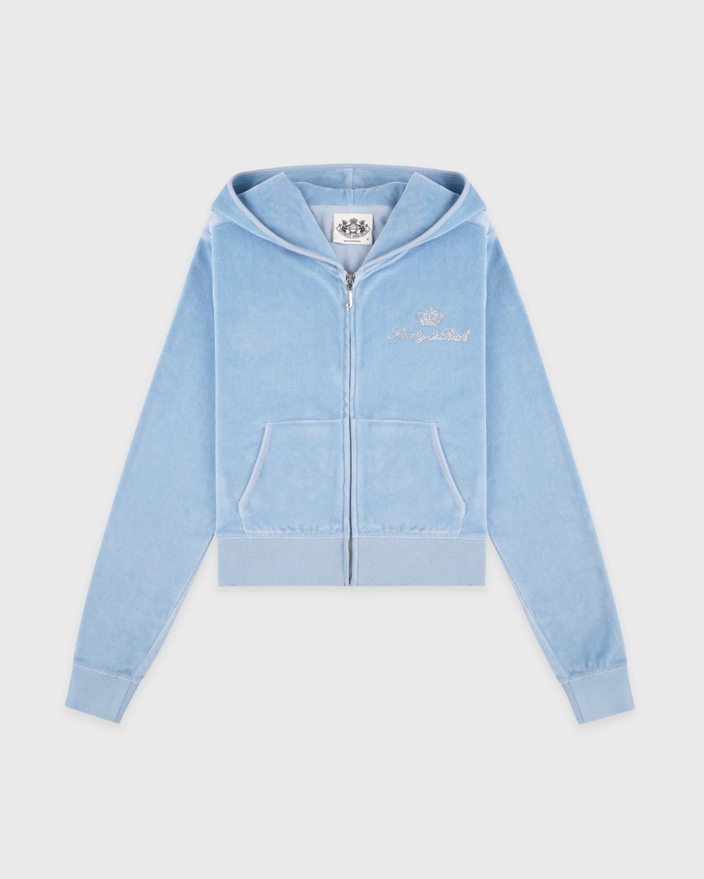 Juicy Script Velour Zip Hoodie - Sky Blue
