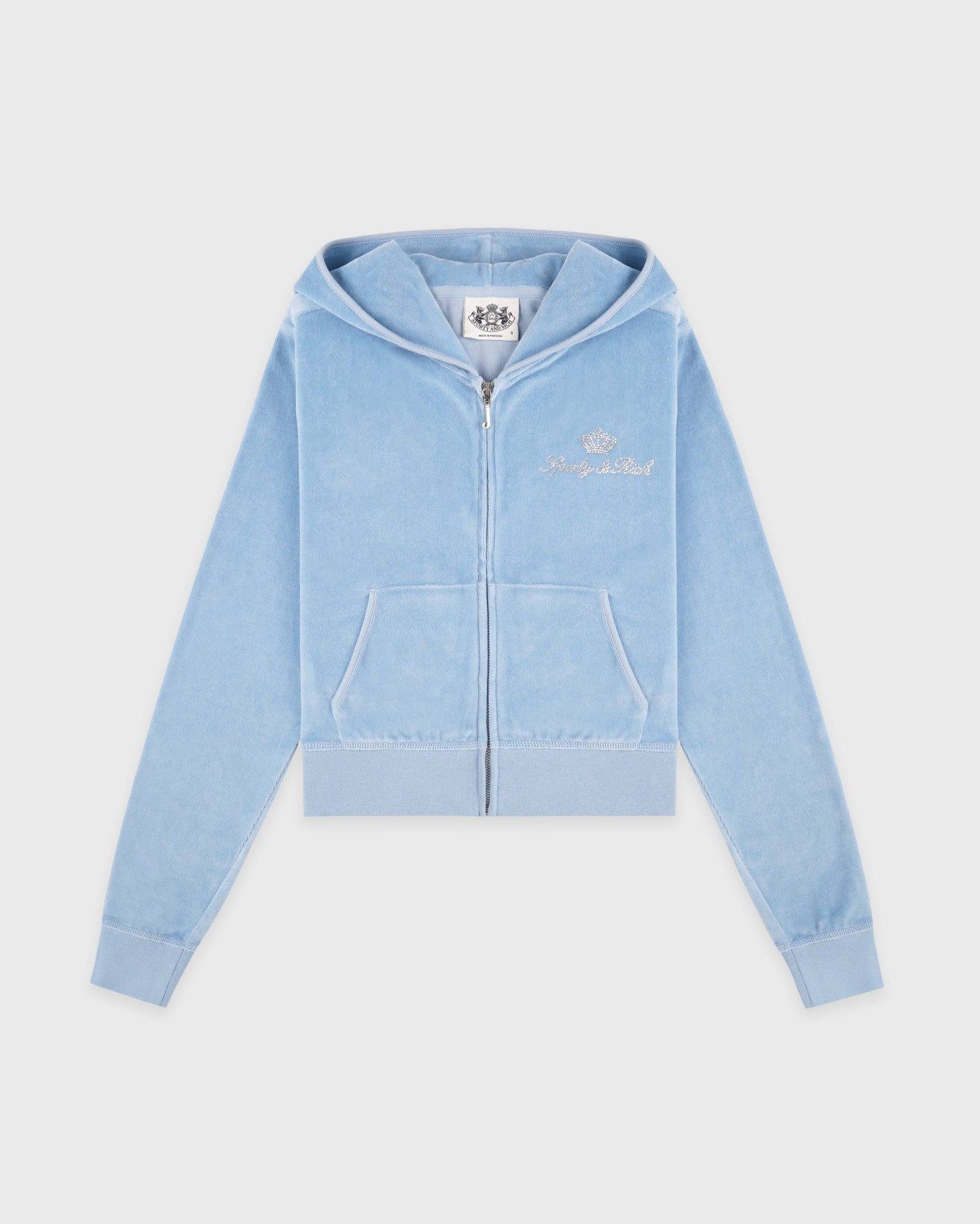 Juicy Script Velour Zip Hoodie - Sky Blue