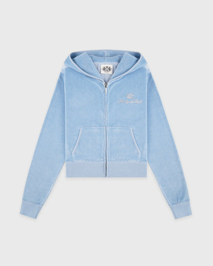 Juicy Script Velour Zip Hoodie - Sky Blue