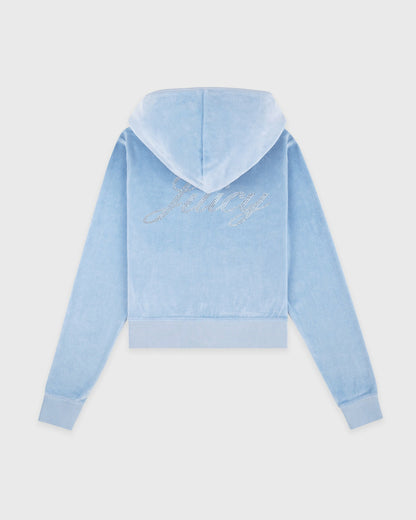 Juicy Script Velour Zip Hoodie - Sky Blue