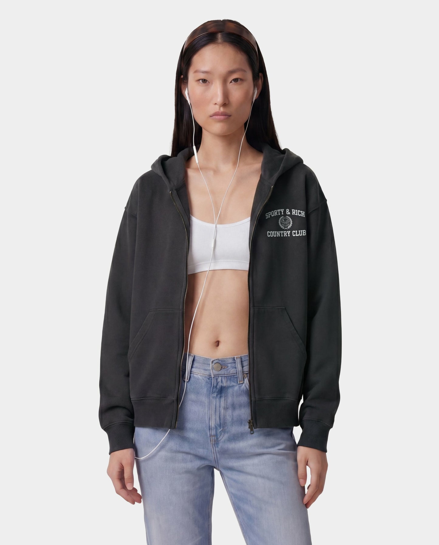 Varsity Crest Zip Hoodie - Carbon
