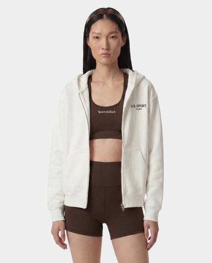 SR Sport Embroidered Zip Hoodie - Ecru