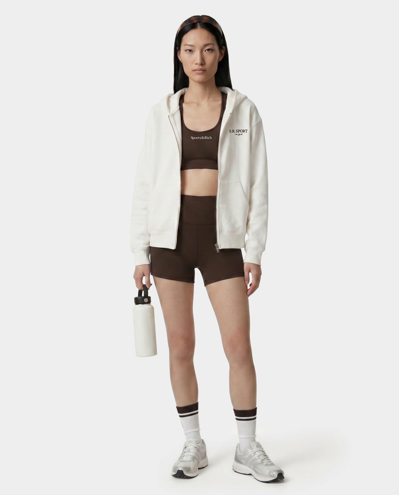 SR Sport Embroidered Zip Hoodie - Ecru