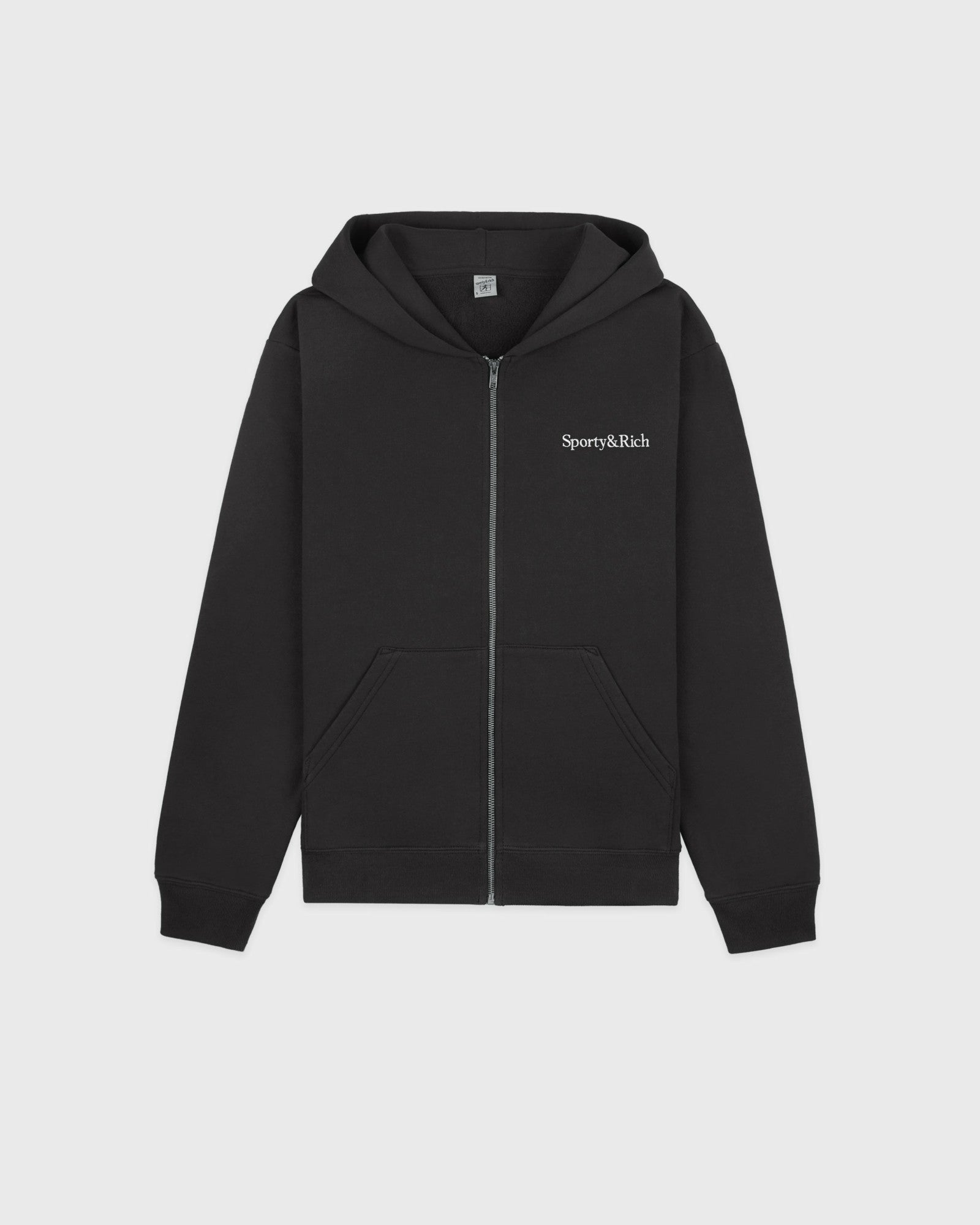 Serif Logo Embroidered Zip Hoodie - Faded Black/White
