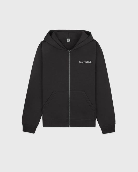 Serif Logo Embroidered Zip Hoodie - Faded Black/White