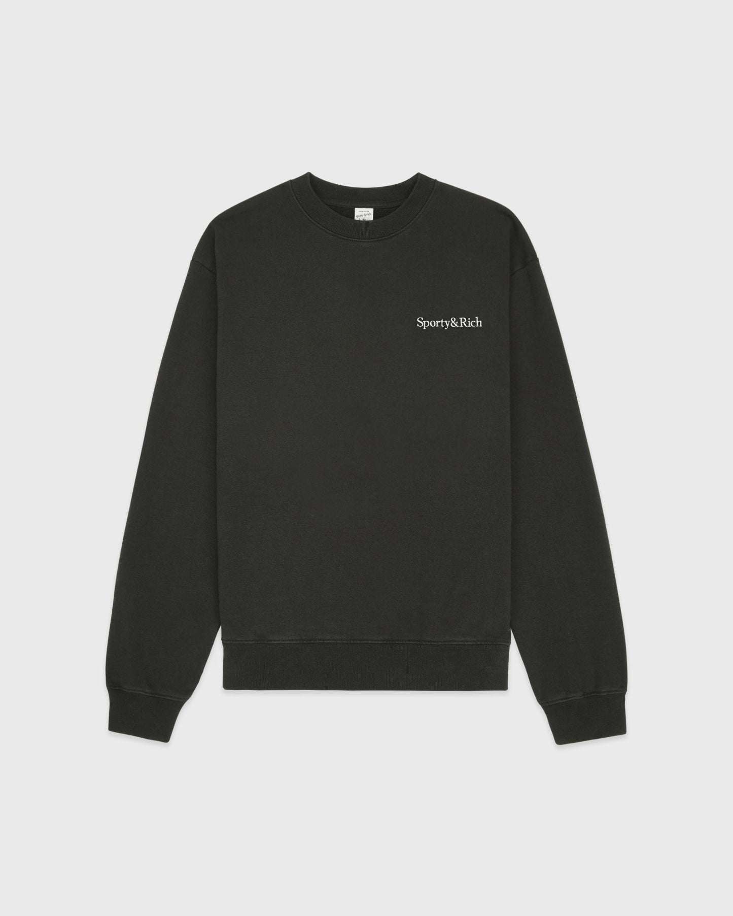 Serif Logo Embroidered Crewneck - Faded Black/White