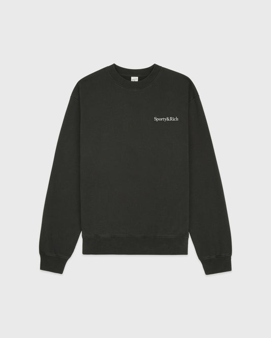 Serif Logo Embroidered Crewneck - Faded Black/White