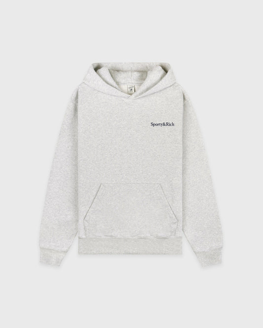 Serif Logo Embroidered Hoodie - Heather Gray/Navy
