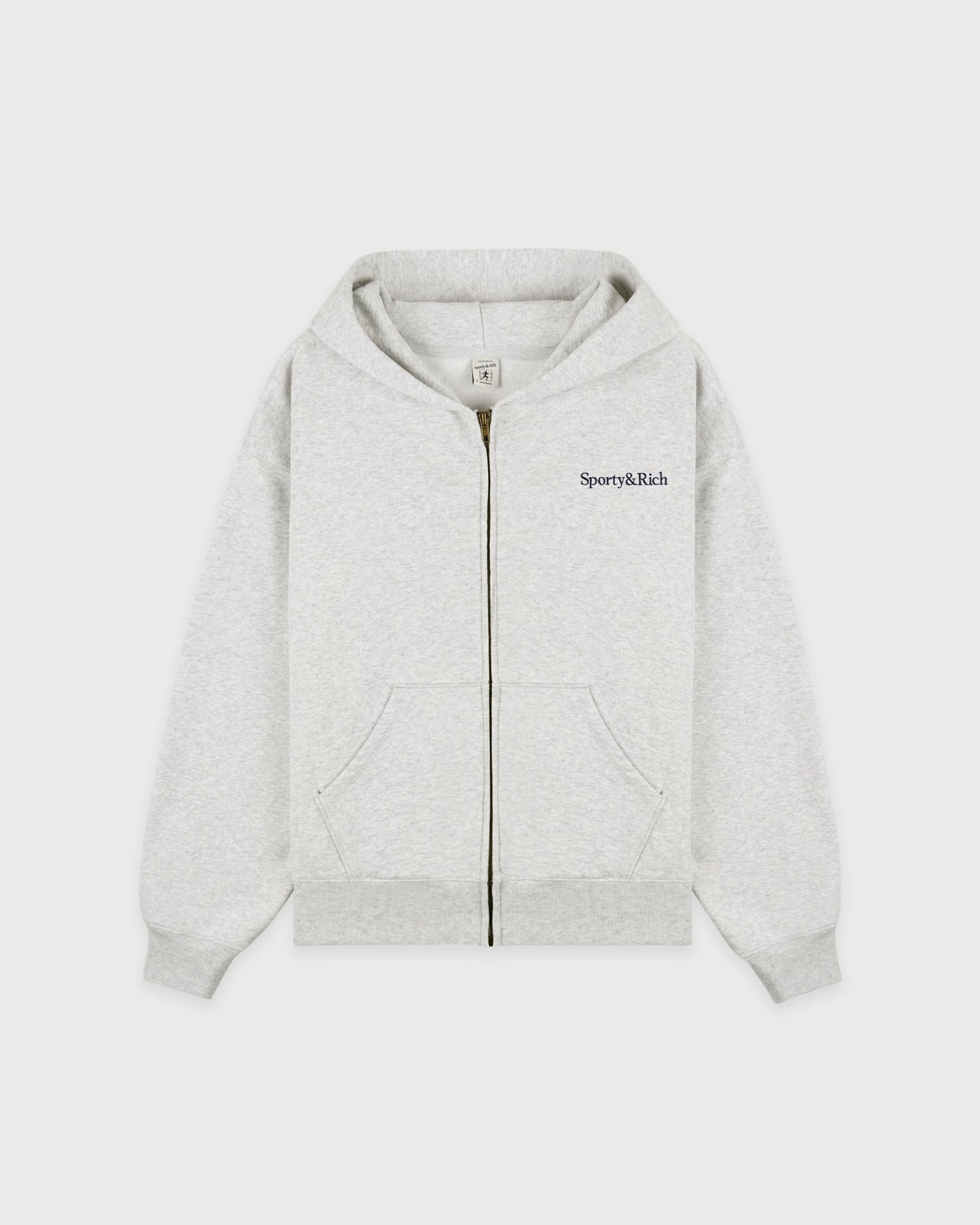 Serif Logo Embroidered Zip Hoodie - Heather Gray/Navy