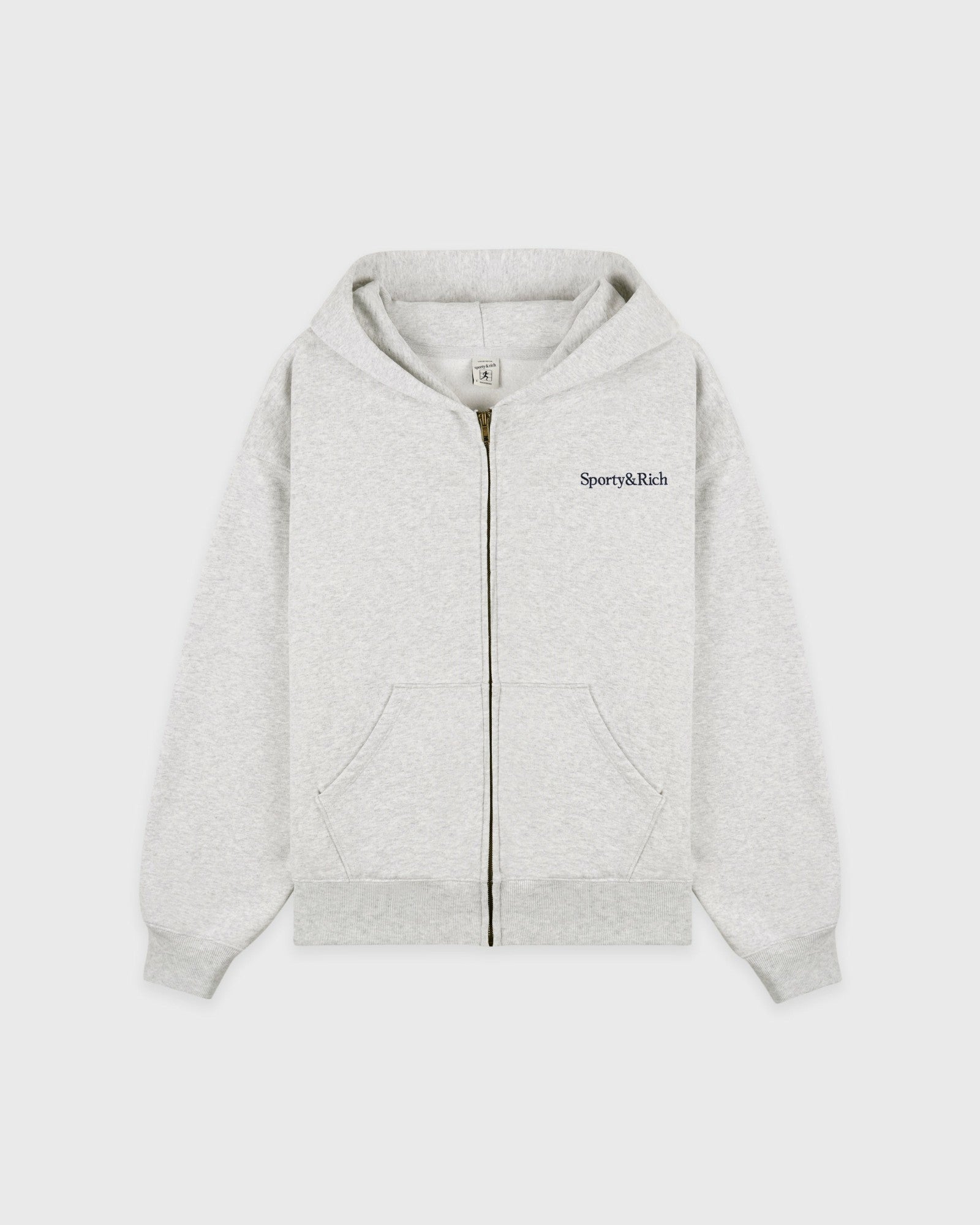 Serif Logo Embroidered Zip Hoodie - Heather Gray/Navy