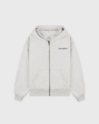 Serif Logo Embroidered Zip Hoodie - Heather Gray/Navy