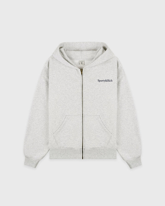 Serif Logo Embroidered Zip Hoodie - Heather Gray/Navy