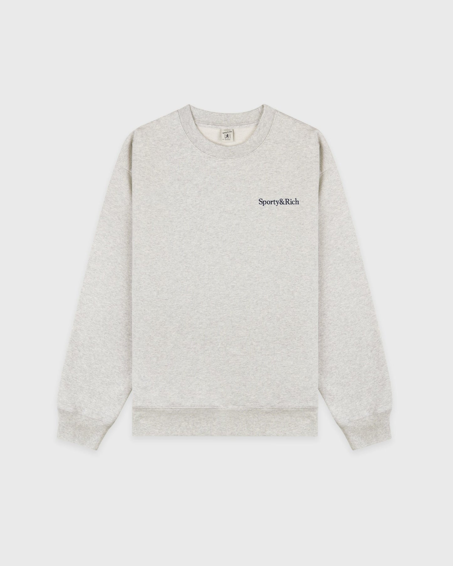 Serif Logo Embroidered Crewneck - Heather Gray/Navy