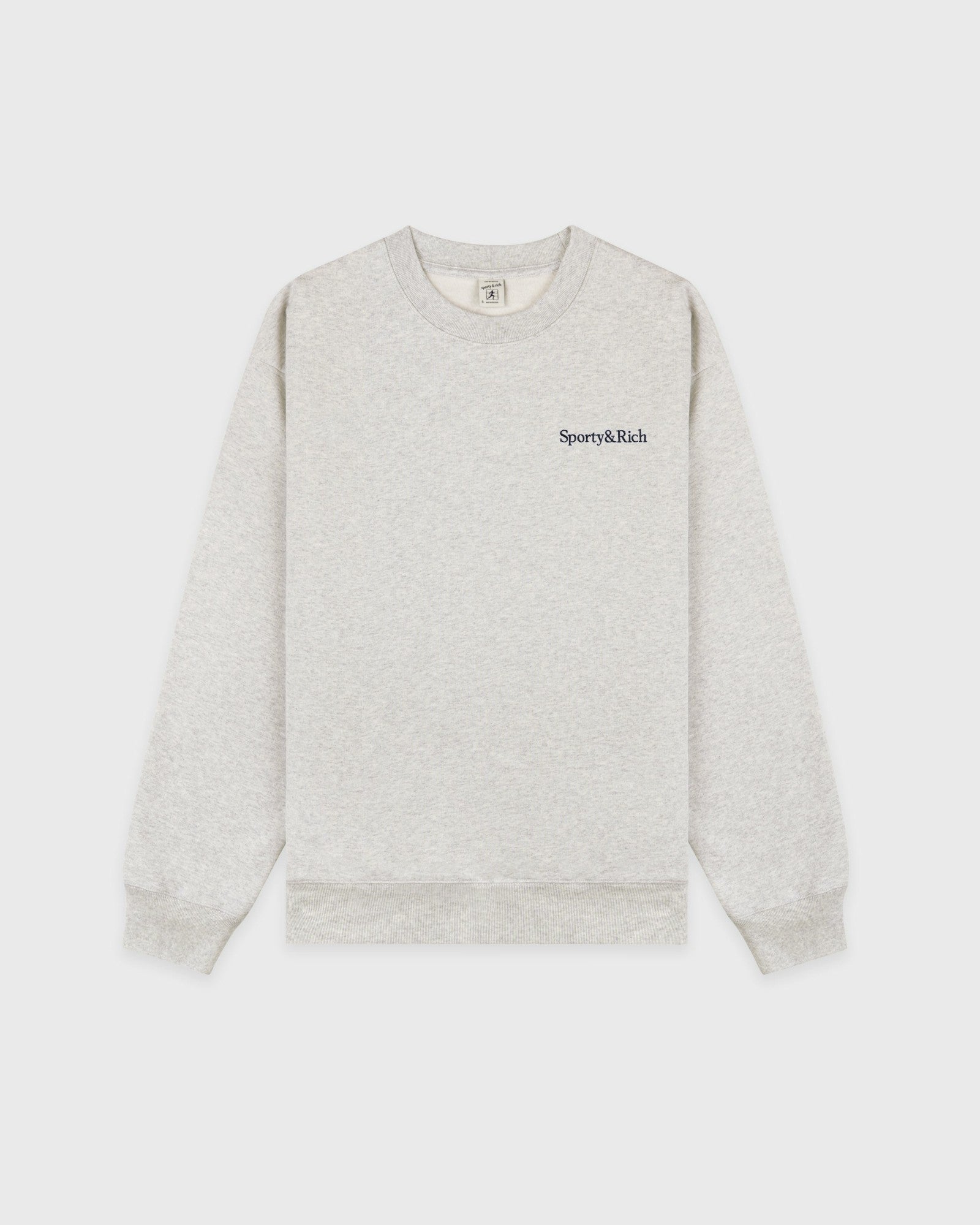 Serif Logo Embroidered Crewneck - Heather Gray/Navy