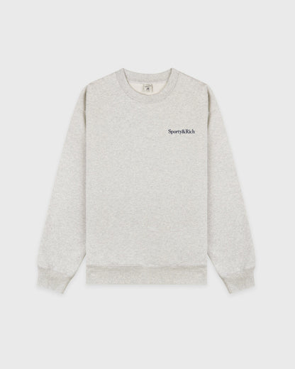 Serif Logo Embroidered Crewneck - Heather Gray/Navy