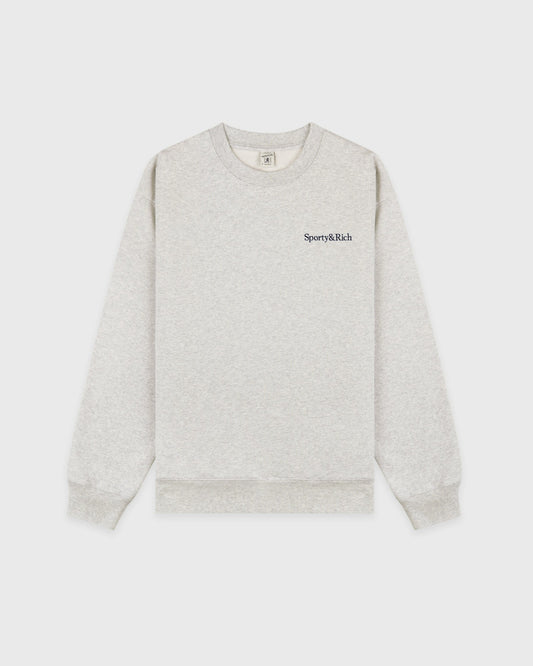 Serif Logo Embroidered Crewneck - Heather Gray/Navy