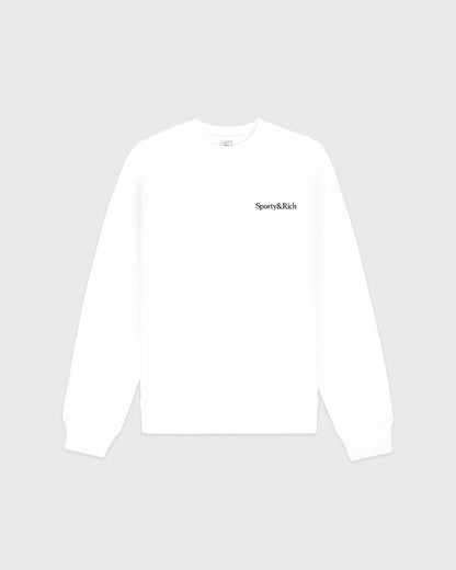 Serif Logo Embroidered Crewneck - White/Navy