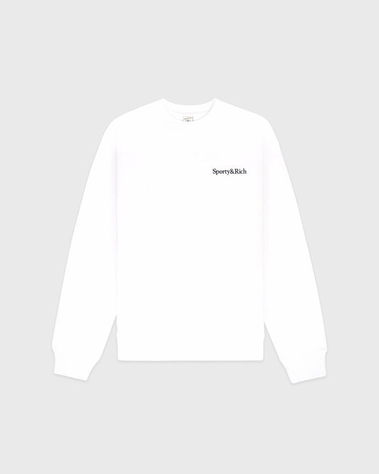 Serif Logo Embroidered Crewneck - White/Navy