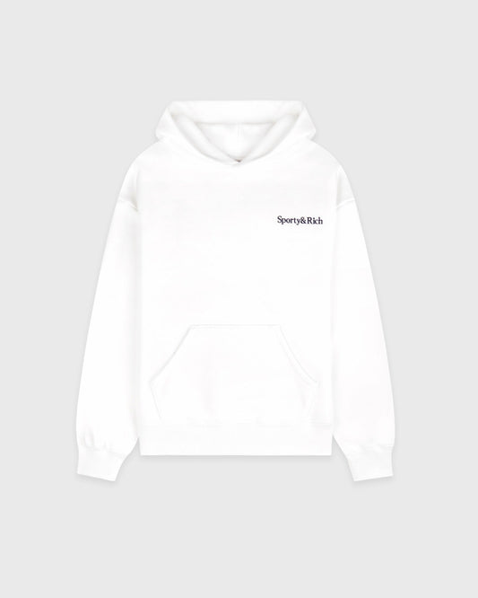 Serif Logo Embroidered Hoodie - White/Navy